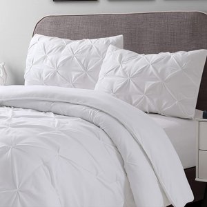 cathay Home Bedding Set: Exquisite Pintuck Design comfy and cozy Ultra Soft Pinch Pleat 2-Piece comforter & Sham Set -White, Twin