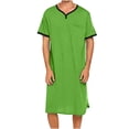 thumbnail image 1 of Chemise de Nuit Texturée en Coton pour Hommes, Robe de Nuit à Manches Courtes, Longue Robe, Blouse à Col en V, Haut de Pyjama, Coupe Ample et Décontractée, Confort, Chemise de Nuit Décontractée avec Poches, 1 of 5