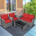 thumbnail image 4 of Gymax 4PCS Patio Rattan Conversation Set Outdoor Furniture Set w/ Red Cushions, 4 of 10