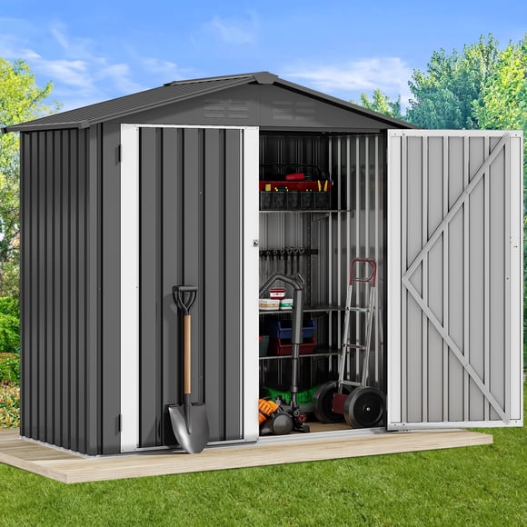 DEXTRUS 6x4ft Metal Outdoor Storage Shed, Heavy Duty Tool Sheds with Secure Doors & Air Vent for Backyard Patio Lawn,Store Bikes,Tools,Lawnmowers,Dark Grey
