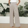 thumbnail image 2 of Timegard Lounge Pants for Women Elastic Waisted Button Straight Leg Ruched Casual Trousers with Pockets, 2 of 5