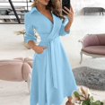 thumbnail image 2 of Women Fashion Pure Color V-Neck Lacing Slim Body Wrap Hips Long Dress, 2 of 6