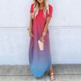 thumbnail image 2 of Yuyuzo Robe Maxi pour Femmes Été à Manches Courtes Plage Longue Robe d'Été Dégradé T-Shirts Robes avec Poches, 2 of 5