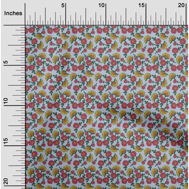 oneOone Silk Tabby Fabric Leaves & Floral Block Print Sewing Fabric BTY 42 Inch Wide