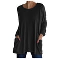 thumbnail image 1 of KIHOUT Spring Winter Womens Tops New Round Neck Long Sleeve Loose Pocket Solid Color Casual Top, 1 of 4