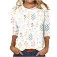 thumbnail image 1 of IROINNID T-shirt à Manches Longues en Polyester Réduit pour Femmes, T-shirt Ample Imprimé Quotidien, Blouse Mi-Longue, Hauts à Col Rond, Kaki, 1 of 5