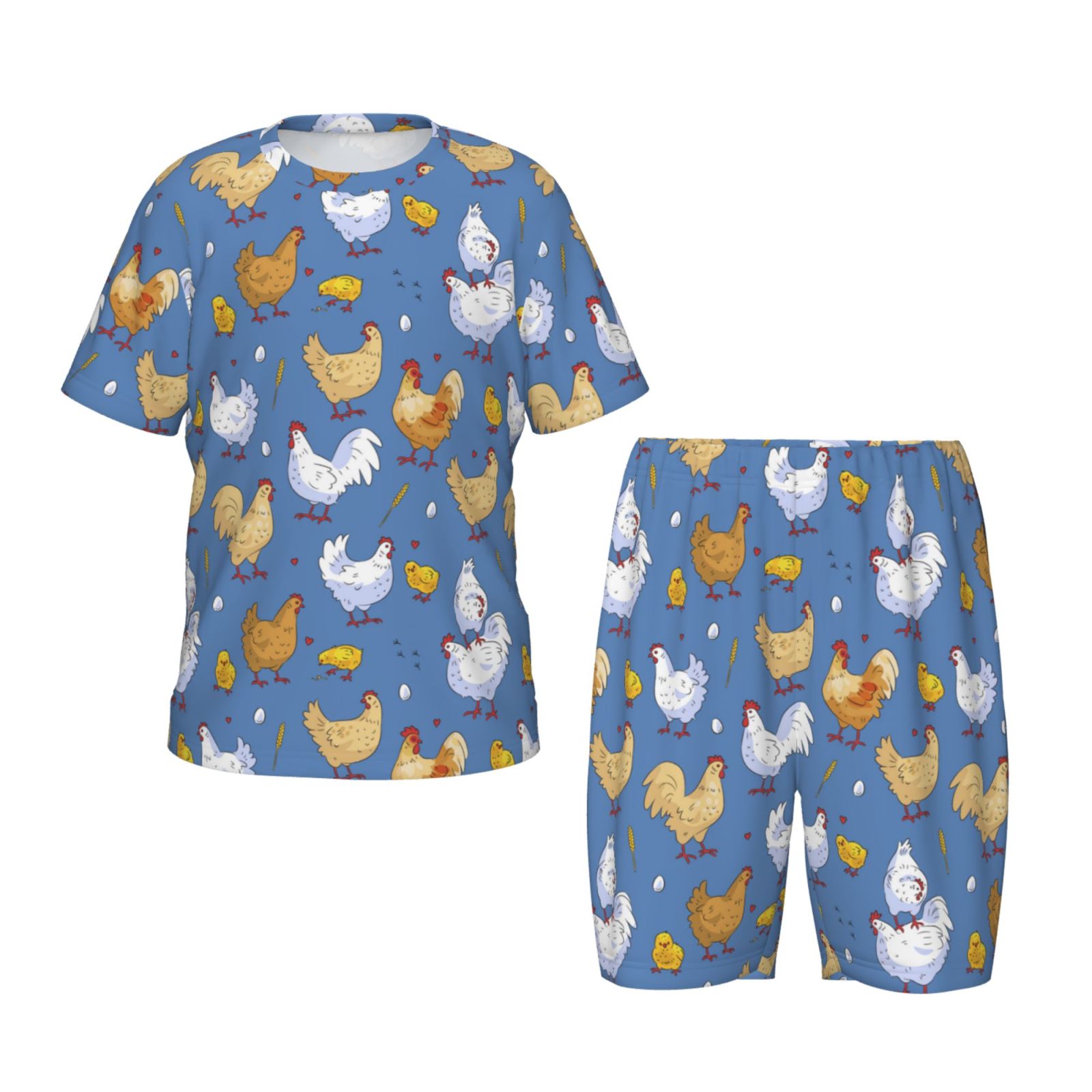 Wukai Ensemble de Pyjama à Manches Courtes Imprimé Poulet et Sommeil pour Enfants, 2 Pcs - Grand