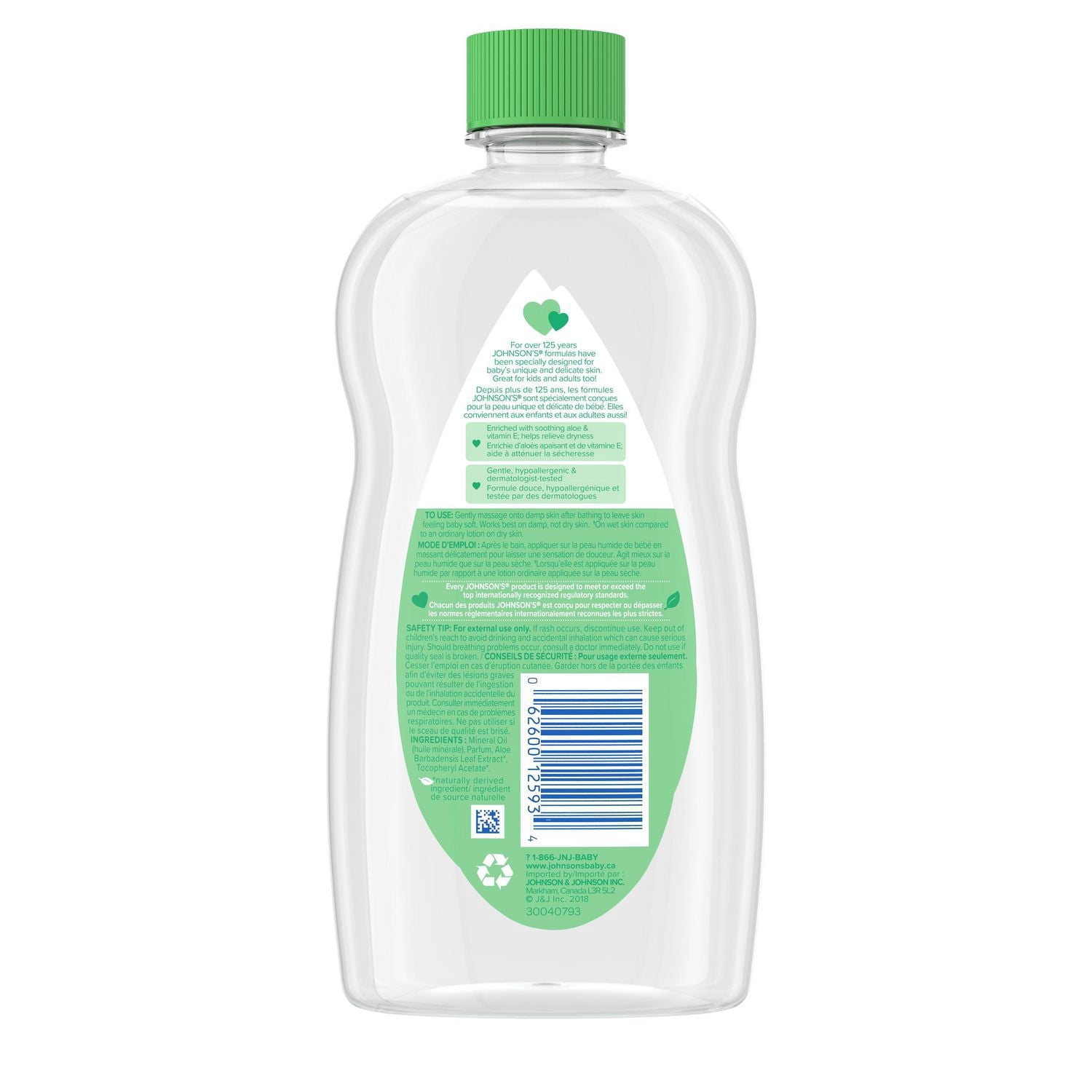 Johnson's Bébé, Aloès Vera & Vitamine E, Gel d'Huile pour Bébé591ml