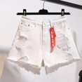 thumbnail image 2 of B91xZ Women's Ripped Denim Shorts Mid-Rise Denim Boyfriend Short,White L, 2 of 4