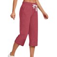 thumbnail image 1 of Innerwin Women's High Waist Straight Leg Capris, Solid Color, Red, Size L, 1 of 2