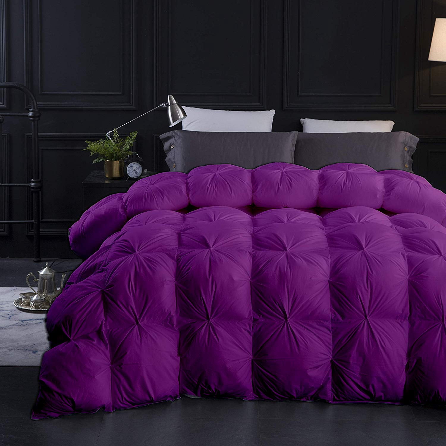 Purple All Season Down Pin-Tuck Comforter- Queen Size 90 x 90 Inches 1 pc Pinch Pleated Comforter 600 GSM & 4-Corner Tab's 100% Egyptian Cotton- - Purple Solid