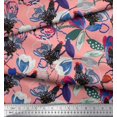 thumbnail image 2 of Soimoi Poly Georgette Fabric Floral & Cock Watercolor Printed Fabric 1 Yard 52 Inch Wide, 2 of 3