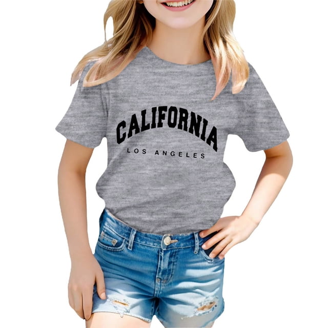 WEAIXIMIUNG Camisoles à Soutien-Gorge Intégré pour Femmes Garçon et Fille Mode Décontractée Imprimé Col Rond Ample T-Shirt à Manches Courtes Haut 9-10 Ans