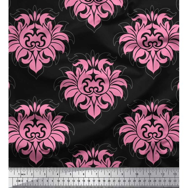 Soimoi Poly Georgette Fabric Seamless Baroque Damask Print Sewing Fabric Yard 52 Inch Wide