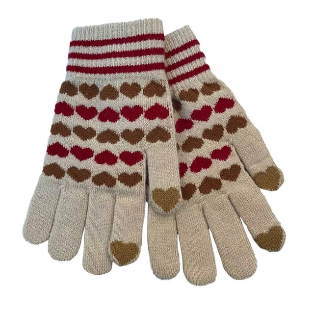 Beige Womens Touchscreen Knitted Gloves For Winter Warmth Thermal Lining Cold Proof Stretchable Comfortable And Smartphone Compatible