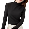 thumbnail image 3 of Baberdicy T-Shirts pour Femmes Femmes Ajusté Décontracté Uni Manches Longues Col Roulé Simulé Blouse Hauts Coupe Ajustée Extensible Couche T-Shirts Hauts pour Femmes Noir, 3 of 7