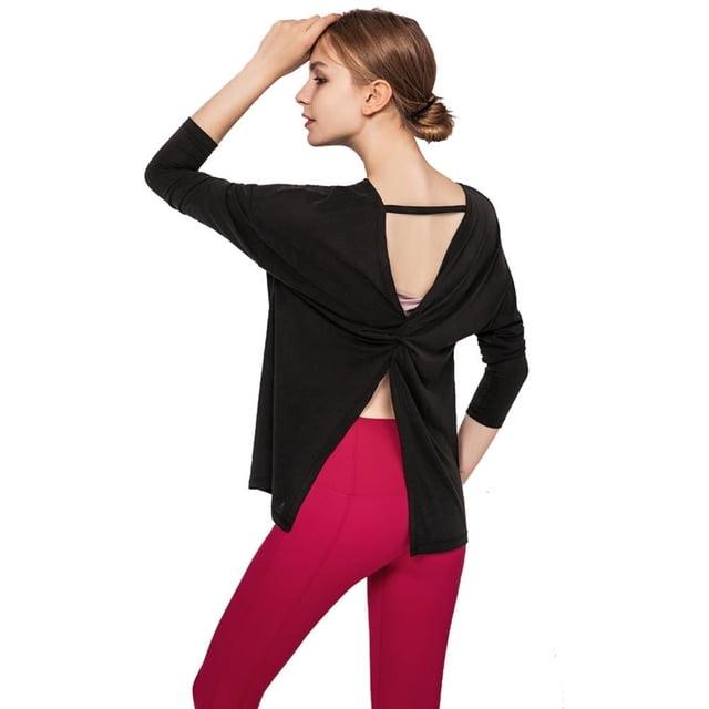 Workout Long Sleeve Shirts Backless Top Exercise Clothes Athletic Wear for Women