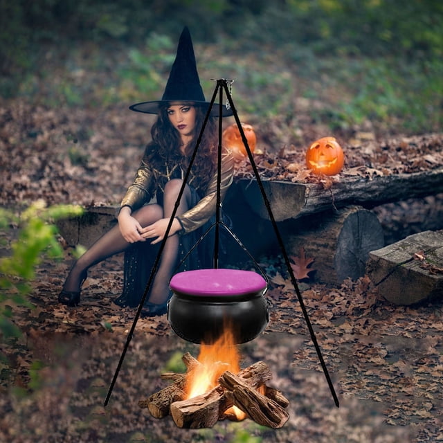 HOZADOIE Cauldron Halloween Deco Home Decor Halloween Decorations Outdoor - Large Cauldron Halloween Decor Tripod with Timer Lights - Plastic Cauldron Witch Halloween Decorations for Porch Yard