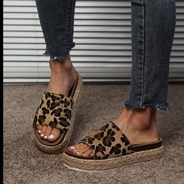 LSLJS Women Sandals Summer Shoes Beach Shoes Flat Heel Leopard Cool Platform Sandals, Women's Slippers