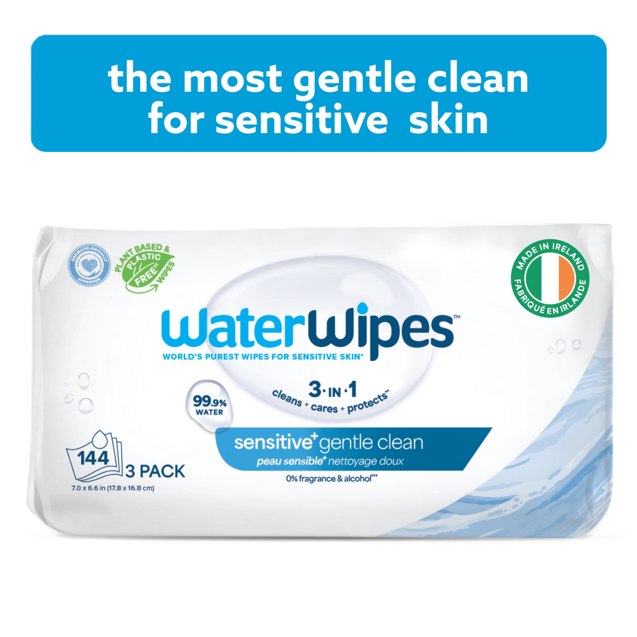 WaterWipes Sensitive Gentle Clean Wipes, 99.9% Water, Unscented & Hypoallergenic