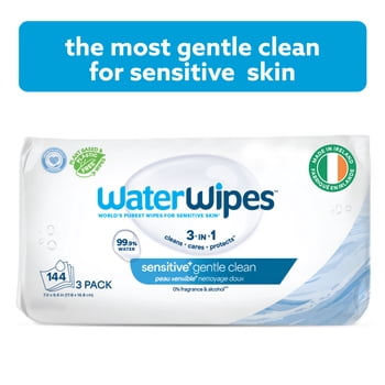 WaterWipes Sensitive Gentle Clean Wipes, 99.9% Water, Unscented & Hypoallergenic
