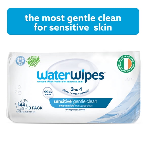 WaterWipes Sensitive Gentle Clean Wipes, 99.9% Water, Unscented & Hypoallergenic
