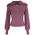 thumbnail image 4 of Pullovers Tricotés à Col Roulé Manches Longues Demi-Fermeture à Glissière pour Femmes Automne Hiver Vintage Tricoté Chandail en Molleton Rose Foncé S, 4 of 6