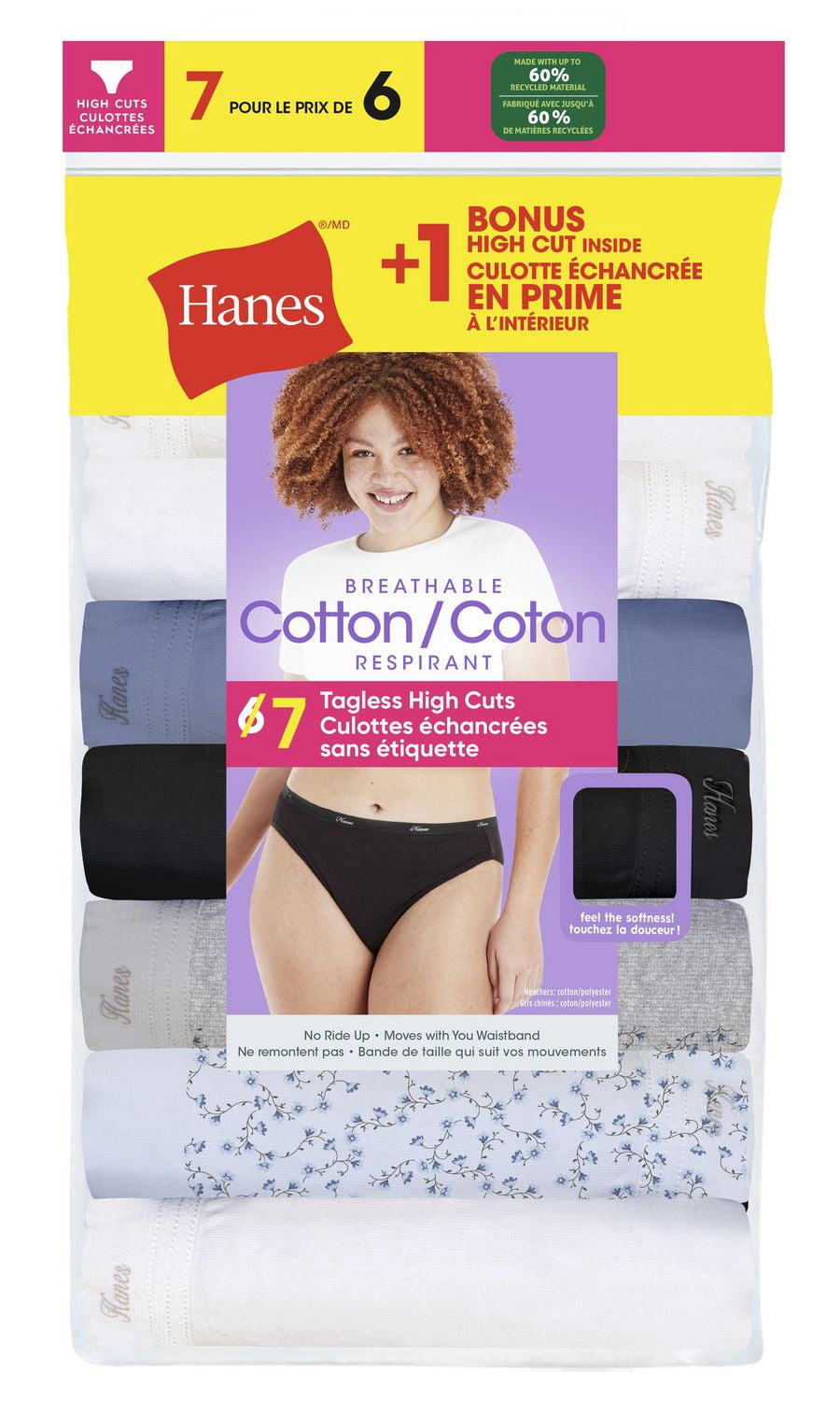 Hanes Women's 6+1 Bonus pack Hi-Cut Cotton Brief