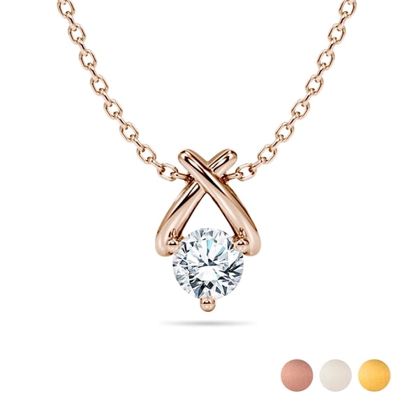 JeenMata Collier Pendentif en Diamant de Laboratoire Taille Ronde en X en Or Rose 18 K Plaqué sur Argent