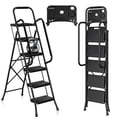 thumbnail image 1 of PhiloDeco 5 Step Ladder with Handrails and Tool Tray, Sturdy Metal Step Stool with Anti-Slip Wide Pedals & Safe-Lock Design, 450lbs Safety Ladder for Adults, Portable Folding Ladder for Home, Kitchen, 1 of 10