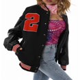 thumbnail image 4 of Vestes de Baseball pour Femmes en Cuir à Manches Longues avec Lettres, 4 of 5