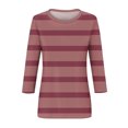 thumbnail image 5 of Annhoo Hauts d'Automne pour Femmes 2025 Mode Manches 3/4 Col Ras du Cou Chandails à Enfiler Chemises Décontractées Confort Blouses à Rayures Imprimées, 5 of 5