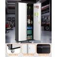 thumbnail image 4 of Armoire de Rangement Haute en Métal avec Portes Verrouillables 72 Pouces, Organisateur en Acier Robuste avec 4 Tablettes Ajustables et Panneau Perforé, Roues Verrouillables pour Garde-Manger Garage Bureau Salle d'Artisanat, Gris Pâle, 4 of 7