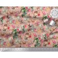 thumbnail image 2 of Soimoi Orange Satin Silk Fabric Cat,Insect & Rose Buds Flower Fabric Prints by Yard 42 Inch Wide, 2 of 3