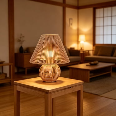 EGNMCR Rattan Table Lamp For Bedroom Boho Woven Desk Lamp A lamp