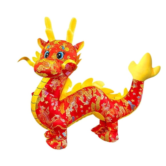 Huanglei 2024 Nouvelle Année Poupée en Satin Dragon Chinois Poupée Dragon Jouet en Peluche Poupée Décoration pour la Maison Poupée Dragon du Zodiaque Cadeau