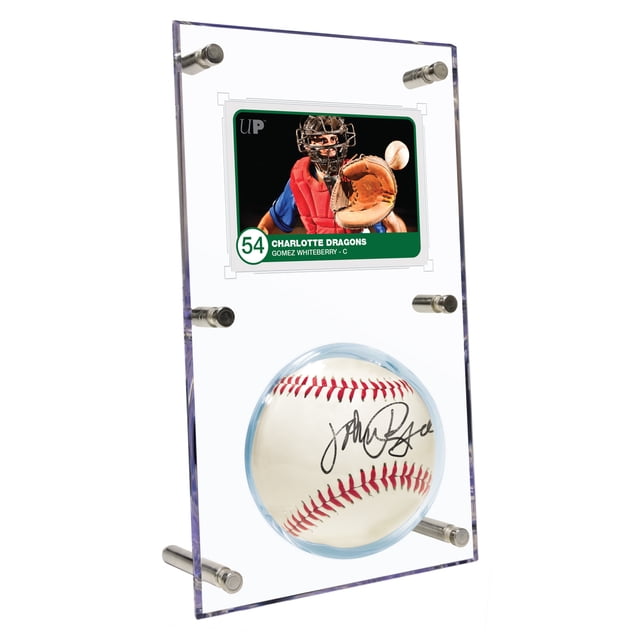 Ultra PRO Baseball & Card (35PT) Étui d'Exposition Transparent à Rabat Présentant une Baseball Signée et une Carte à Échanger Charlotte Dragons de catcher Gomez Whiteberry, Sécurisé par six Poteaux de support Argentés sur un Cadre Acrylique Transparent Convenant à l'Affichage vertical Ou horizontal.