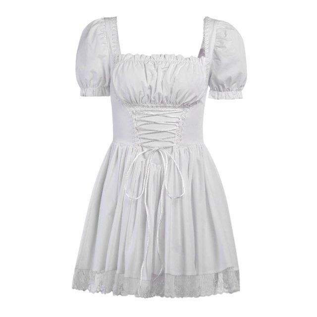 FAROOT Robe Courte Ligne A à Manches Bouffantes avec Dentelle pour Femmes
