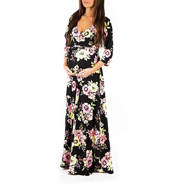 Robe Portefeuille de Maternité Femme Imprimée Robe Portefeuille Ceinture Multi-Fonction Robe de Grossesse