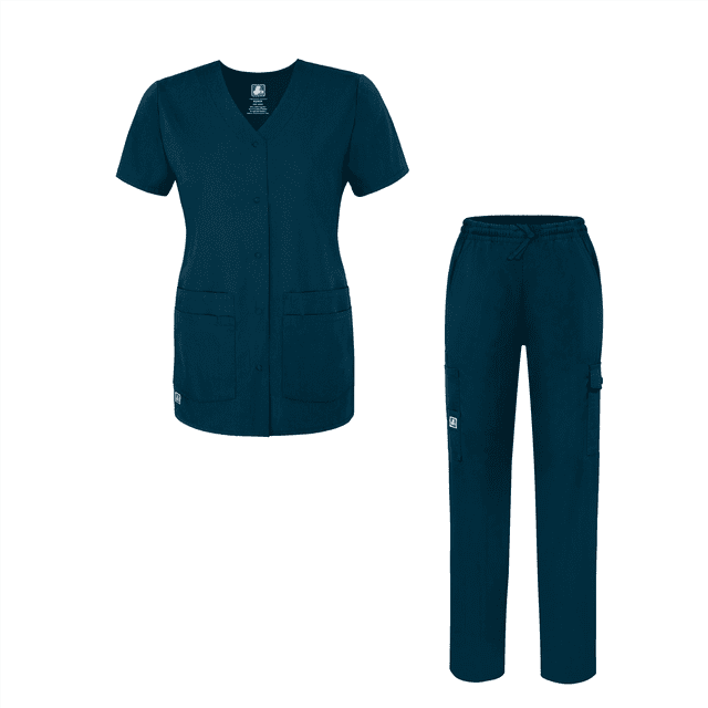 Adar Universal Women's Scrub Set ? Snap Front Scrub Top and Multi Pocket Scrub Pants