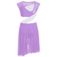 thumbnail image 2 of Runhomal Justaucorps de Danse pour Fille Enfant avec Jupe Asymétrique en Maille Transparente Scintillante, Ballet Lyrique, Violet Pâle 8, 2 of 4