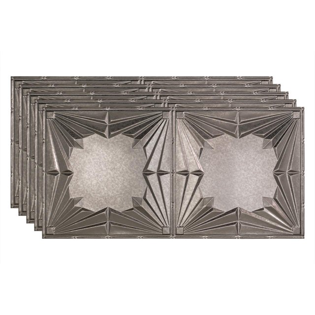 Fasade Art Deco Decorative Vinyl Ceiling Panel 2ft x 4ft 5 Pack Galvanized Steel Finish