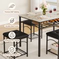 thumbnail image 3 of Ensemble de Salle à Manger 4 Pcs Gain de Place – Table Moderne avec Banquette Rembourrée et 2 Tabourets – Cadre Robuste en Bois et Métal, Tablette de Rangement, Idéal pour les Petits Espaces de Repas – Dessus en Chêne Teck + Pattes Noires, 3 of 8