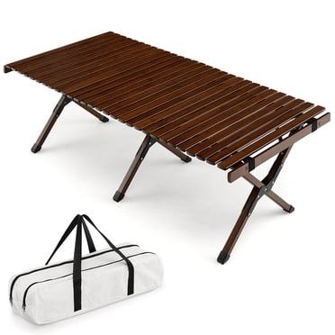 Gymax Portable Folding Bamboo Camping Table w/ Carry Bag Outdoor & Indoor Coffee