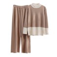 thumbnail image 1 of Yuyuzo Womens Ribble Knit 2 Piece Sets Long Sleeve Turtleneck Pullover Sweaters with Straight Leg Pants Suits, 1 of 4