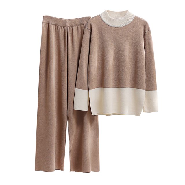 Yuyuzo Womens Ribble Knit 2 Piece Sets Long Sleeve Turtleneck Pullover Sweaters with Straight Leg Pants Suits