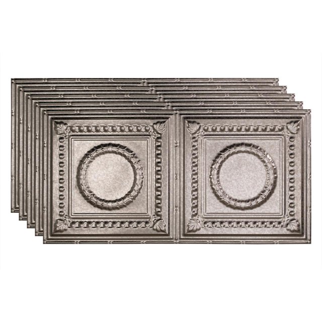 Fasade Rosette Vinyl 2ft x 4ft Glue Up Ceiling Panel Galvanized Steel 5 Pack