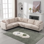 ZAFLY L Shaped Sectional Sofa, 6 Seater Corner Modular Sofa, Living Room Furniture Sets - Beige