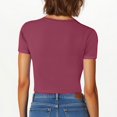 thumbnail image 4 of Timegard Hauts d'Été pour Femmes Col en V Froncé Manches Courtes Crop Top Décontracté Ajusté T-Shirt Uni Mode, 4 of 7