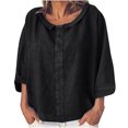 thumbnail image 1 of EQWLJWE Liquidation d'Été! Chemise Décontractée en Coton et Lin à Col Rond Manches Trois-Quarts Couleur Unie pour Femmes, 1 of 7